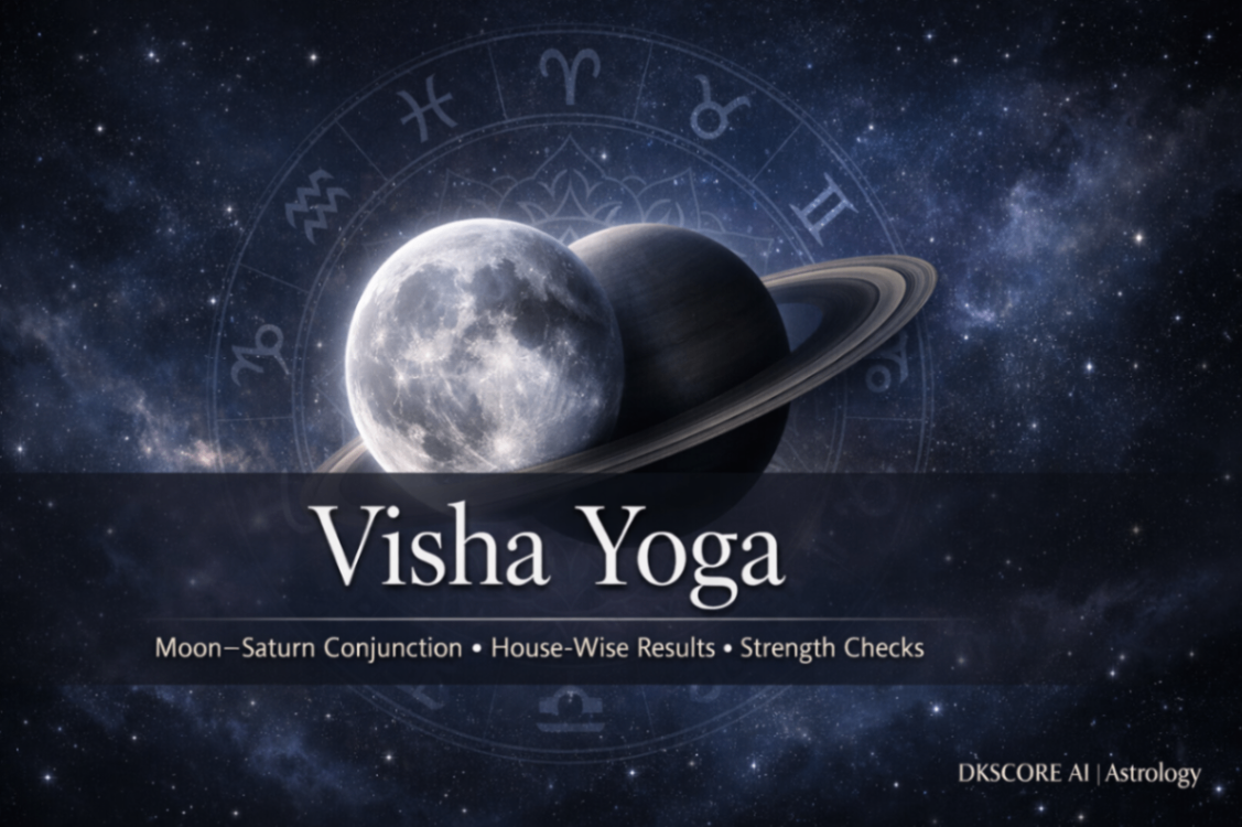 Visha Yoga in Vedic Astrology: House-Wise Results of the Moon–Saturn Conjunction and How to Judge Its Strength -DKSCORE