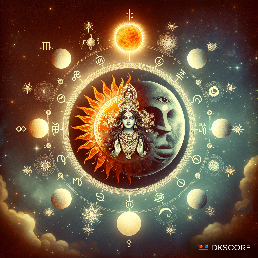 Alt_text:_"A_celestial_scene_illustrating_the_astrological_alignment_of_Janmashtami._The_Sun_is_positioned_in_the_constellation_of_Leo,_while_the_Moon_is_exalted_in_Taurus,_aligned_with_Rohini_Nakshatra._The_cosmic_arrangement_exudes_a_mystical_and_harmonious_aura,_symbolizing_spiritual_significance_and_celestial_balance."